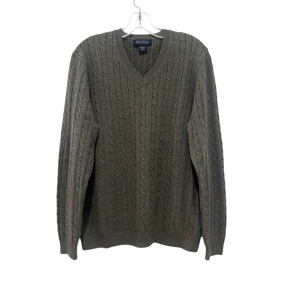Brooks Brothers Sweater L Merino Wool/ Cotton Cable Knit Green Chunky Preppy - Picture 1 of 7